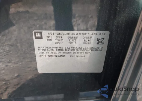 2017 Chevrolet Cruze Lt Auto from USA, damaged, VIN 3G1BE6SM6HS531133